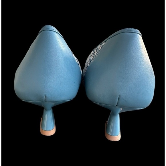 Franco‎ Sarto Blue Darcy Pump Heels Shoes US 9.5M Woven Fabric Kitten Heel Vogue - Picture 4 of 10